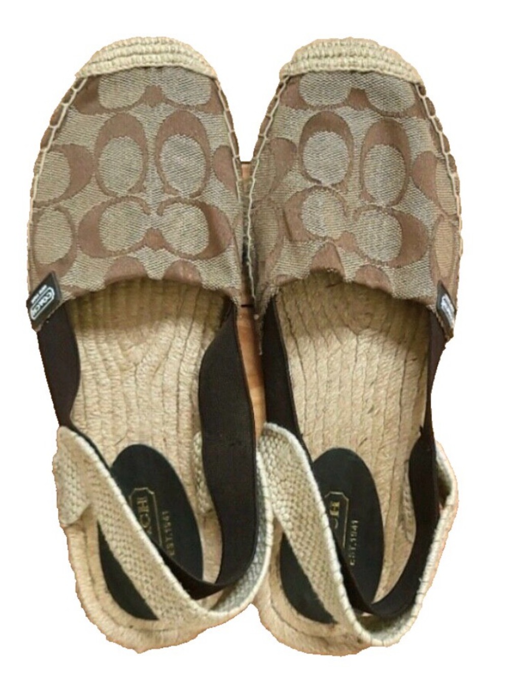 Coach Rayanne Sling Flat Espadrilles in brown/tan signature canvas.